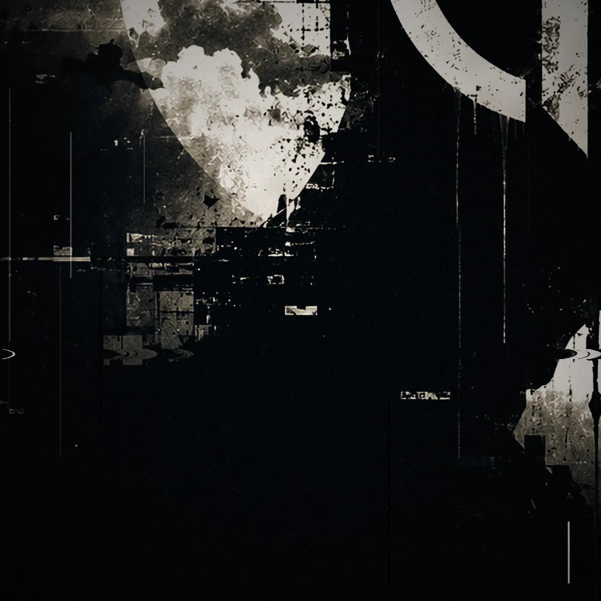 Black Water — track plate: warm monochrome material printed for this song, scraped through the middle