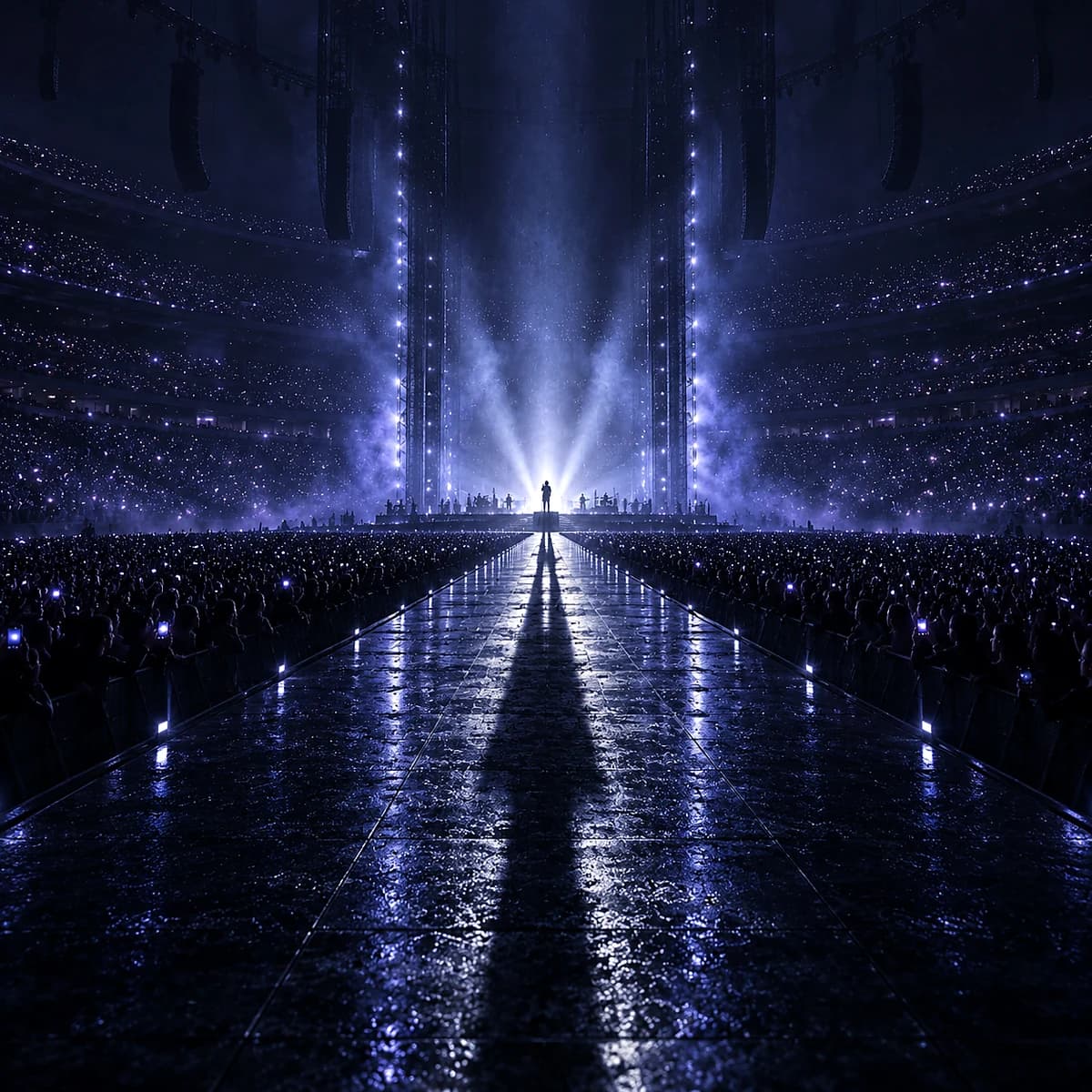 Ghost in the Frame: The Live in Postrock stage artwork, with a singer beneath white spotlights