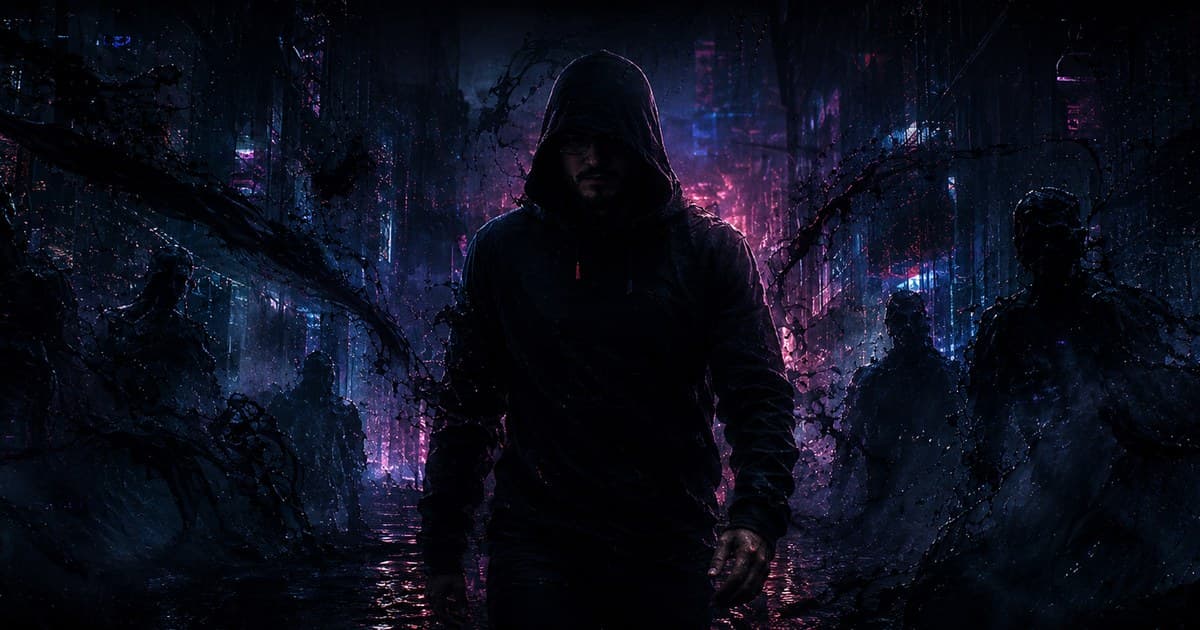 Graviton Theory story artwork: a layered portrait and distressed urban imagery